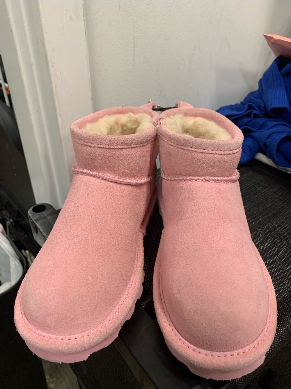 BearPaw Pink Suede Faux-Shearling Kids Ankle Boots